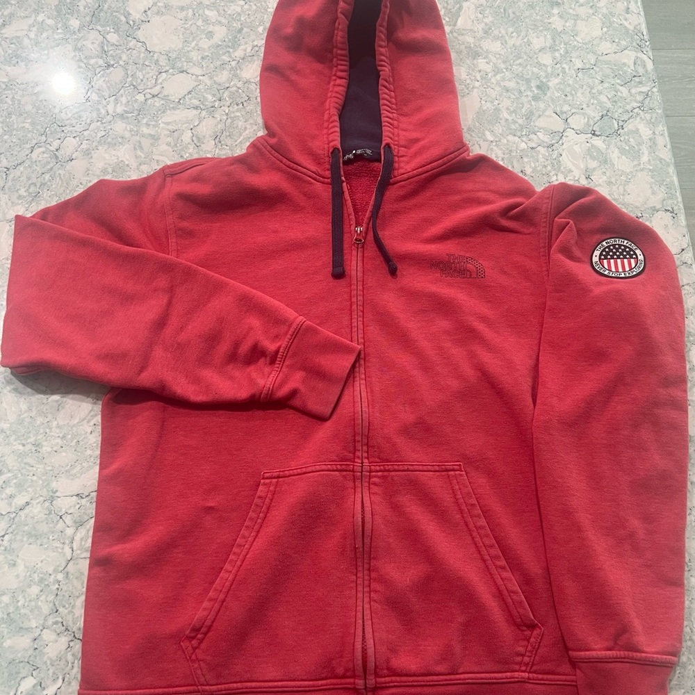 The North Face Watermelon Red Hoodie with Patch